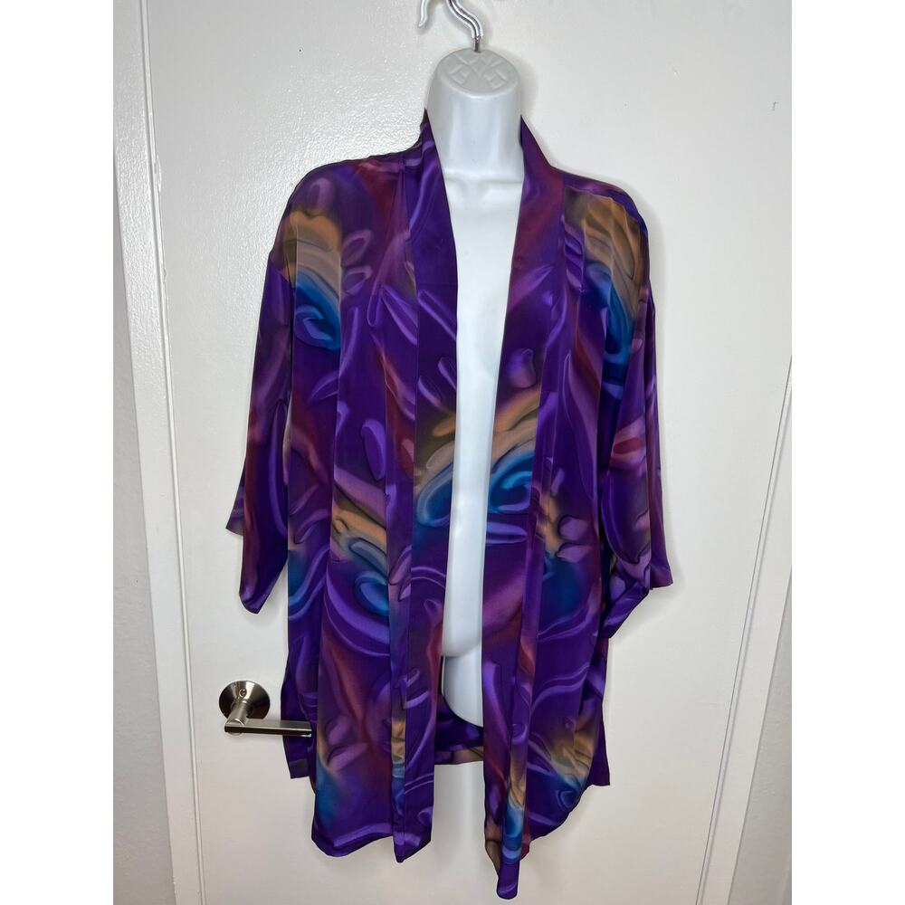 Simply Silk Women's 100% Silk Kimono 3/4 Sleeve Purple ~ One Size